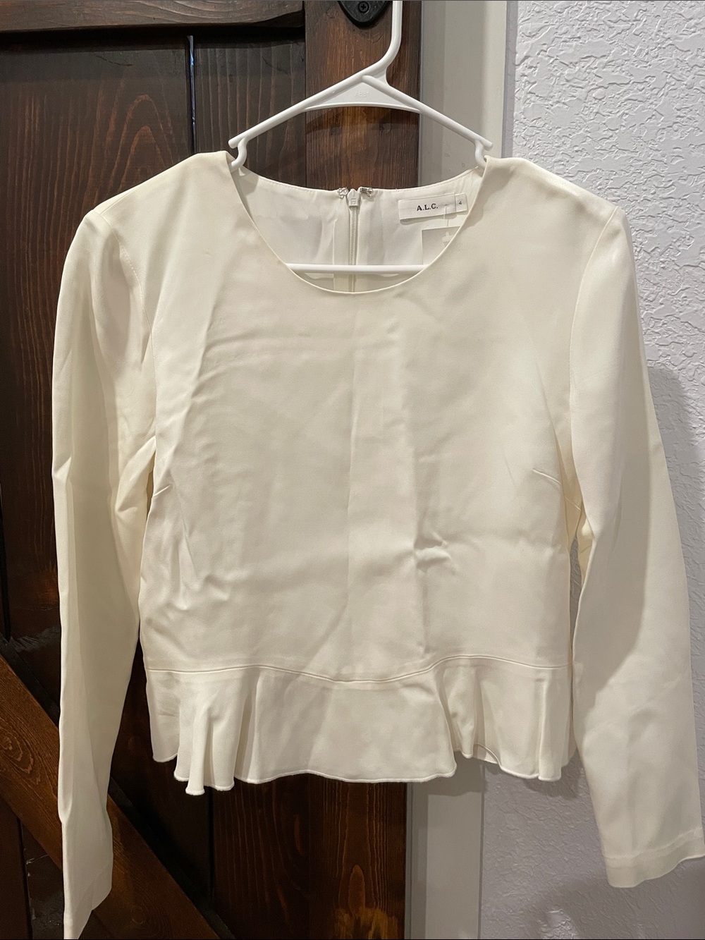 A.L.C. Cream Long-Sleeve Peplum Blouse